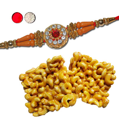 "Designer Fancy Rakhi - FR- 8320 A (Single Rakhi), 250gms of KajuPakam - Click here to View more details about this Product